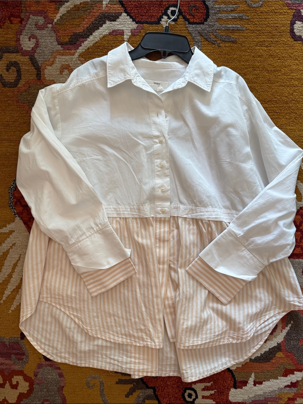 Anthropologie ' Two-Tone Button-Up Top - White & Light peach Stripe oversize S